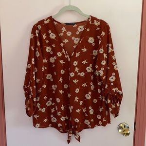 Floral tie-front blouse